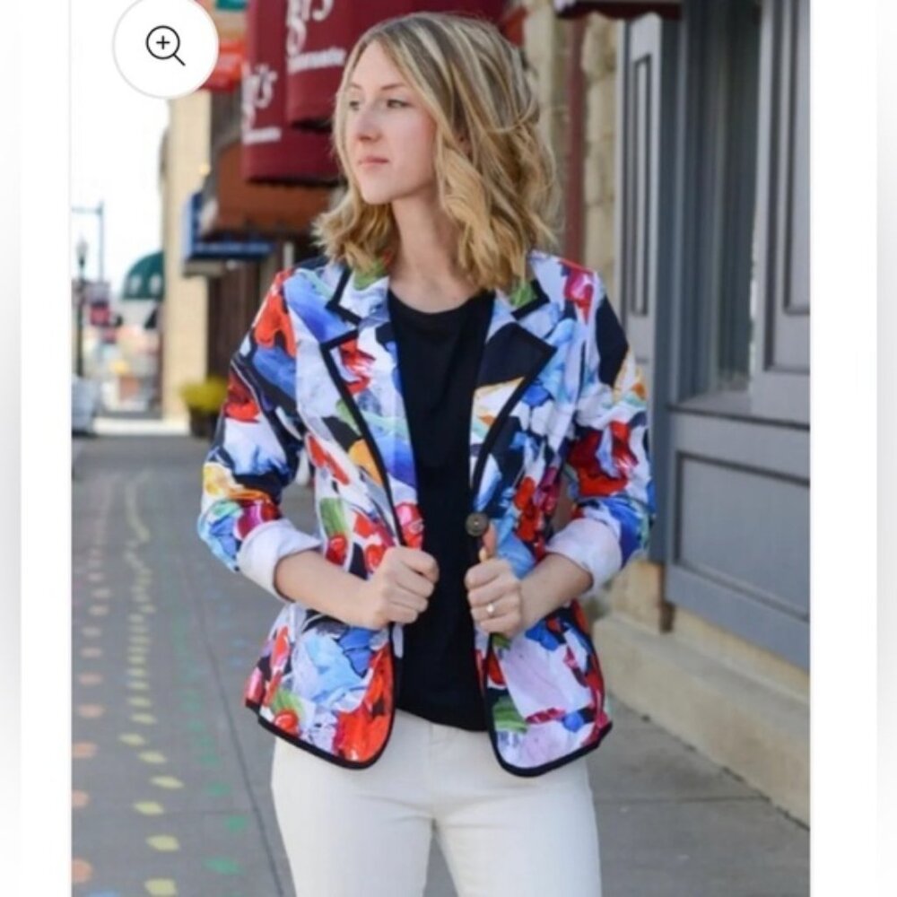 Dolcezza Simply Art Bold Print Jersey Blazer Multi Coloured Size Medium